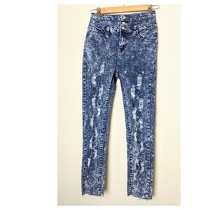 Denim Blvd high rise distressed stone wash jeans skinny ankle